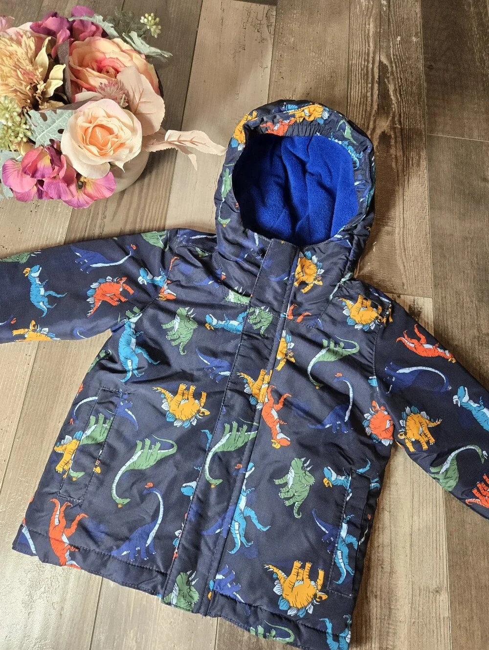 The Children’s Place Toddler Boy 2T Navy Dino Hooded Puffer Jacket